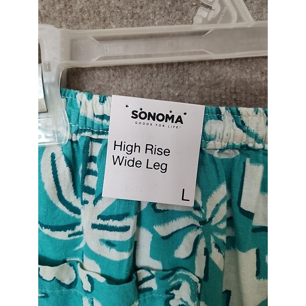 Sonoma Linen Blend Wide Leg Cropped Pants Womens L Turquoise Beach Vacation NEW - Picture 6 of 8